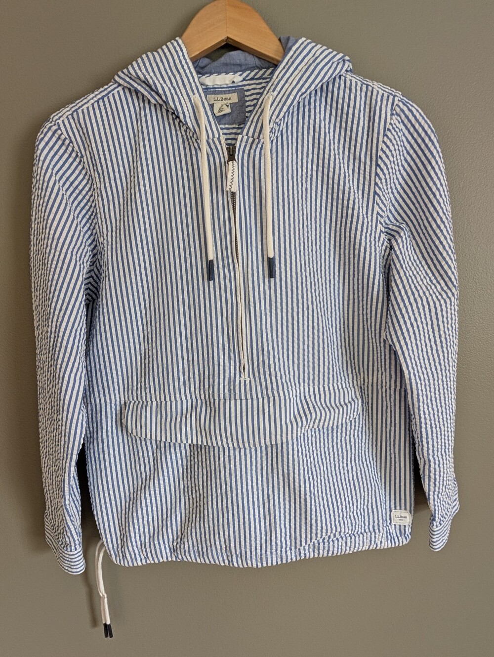 L.L. Bean Striped Seersucker Anorak Jacket Size Medium Petite